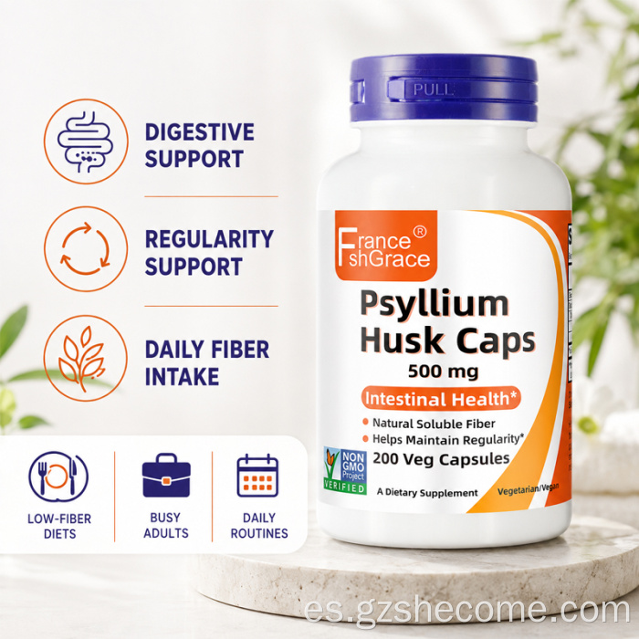 Shecome Psyllium Husk Cápsulas Apoyo para la salud digestiva